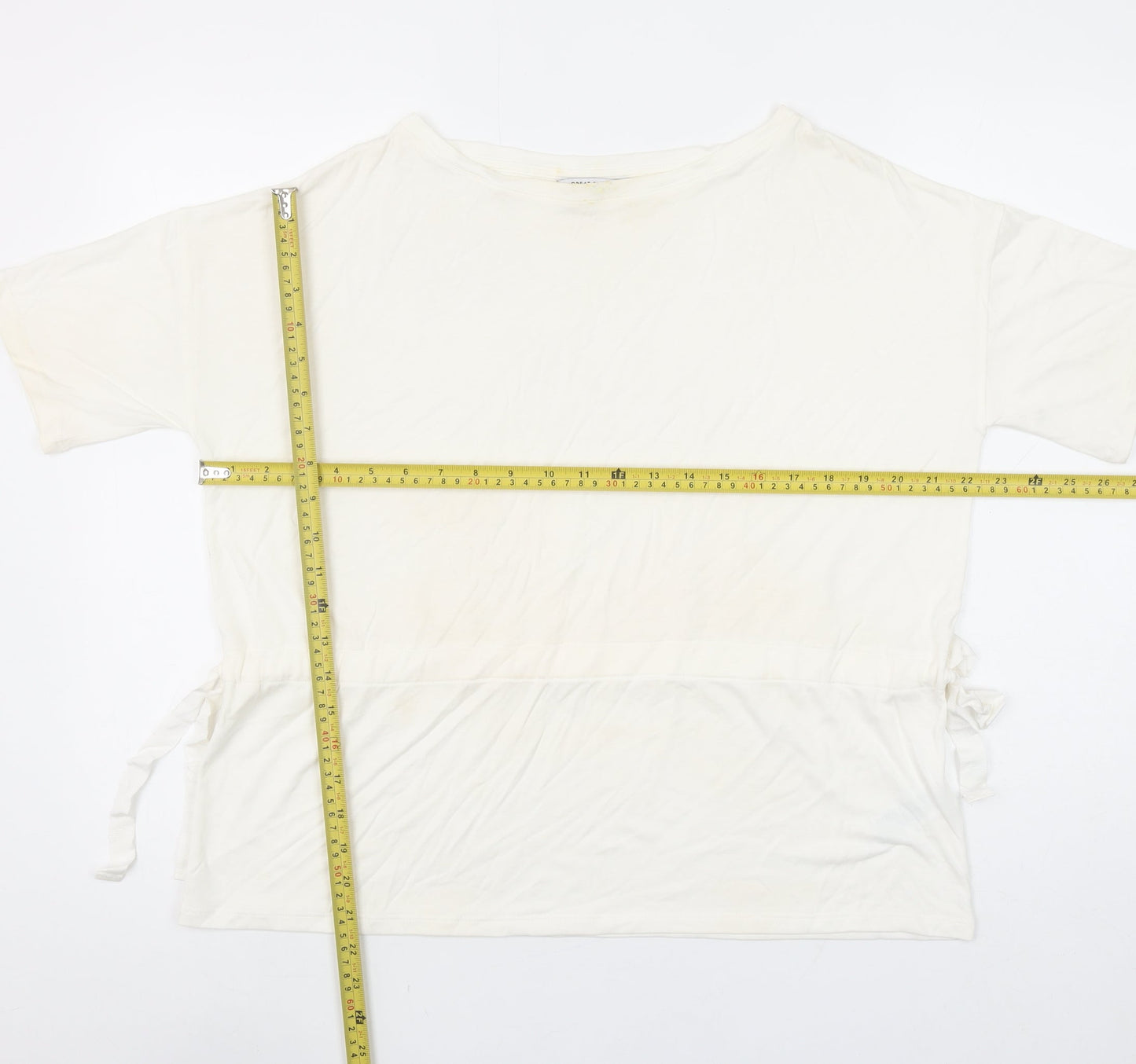 Great Plains Women Ivory Modal Blend Short Sleeve Boat Neck T-Shirt M
