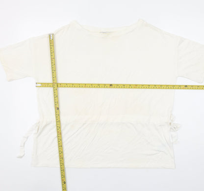 Great Plains Women Ivory Modal Blend Short Sleeve Boat Neck T-Shirt M