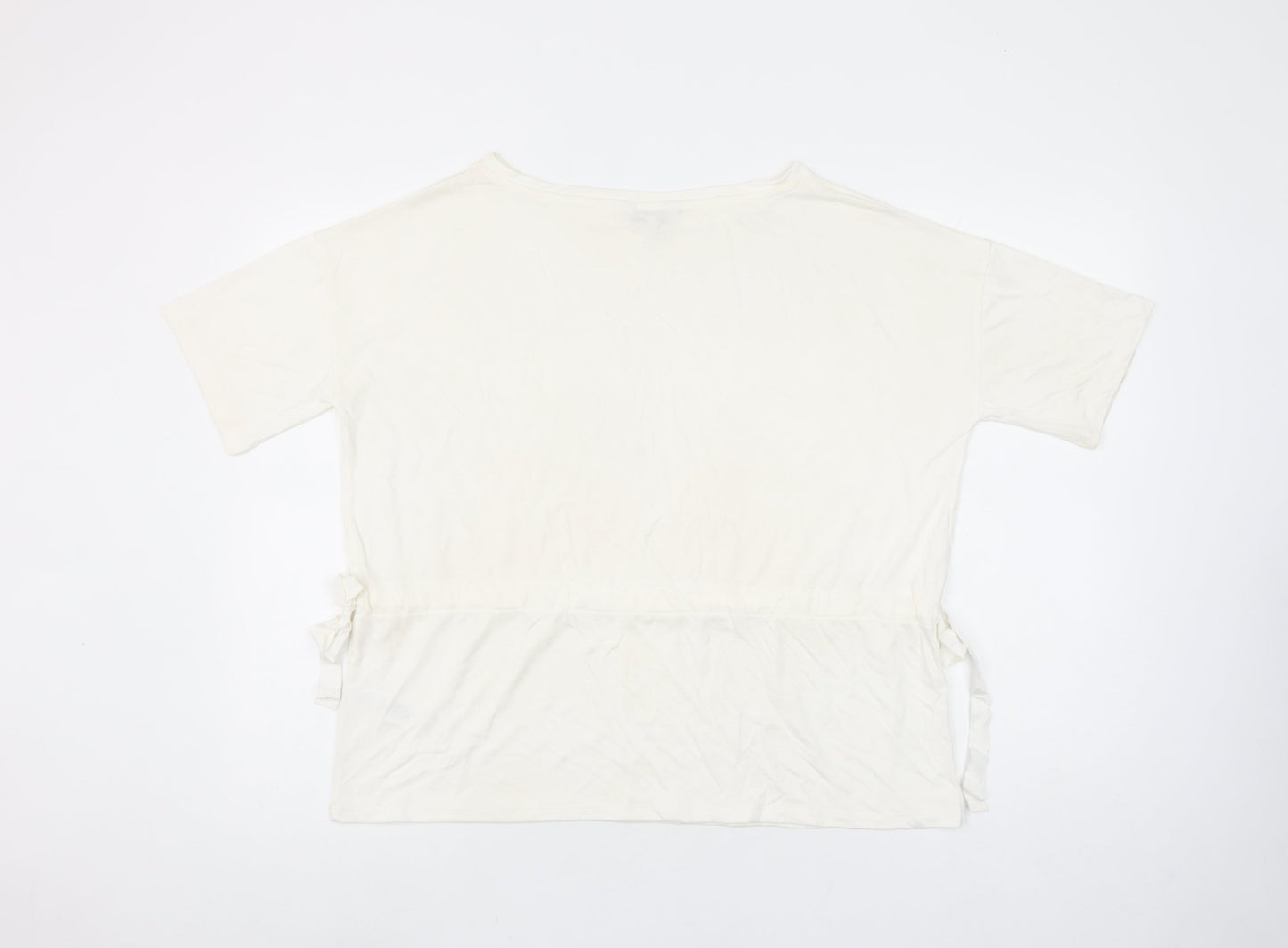 Great Plains Women Ivory Modal Blend Short Sleeve Boat Neck T-Shirt M