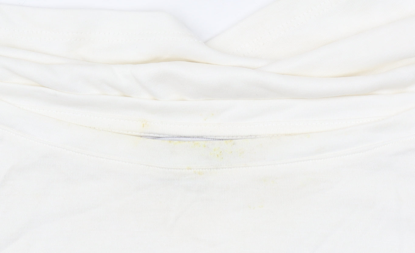 Great Plains Women Ivory Modal Blend Short Sleeve Boat Neck T-Shirt M