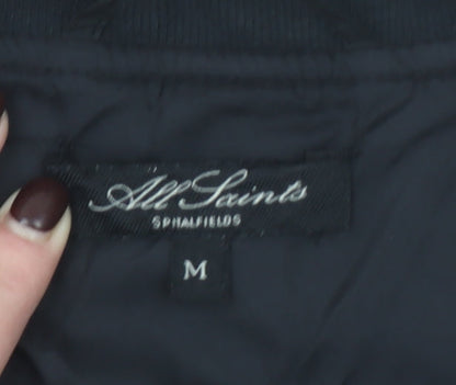 AllSaints Men's Black Bomber Jacket M Slim Fit Cotton Blend