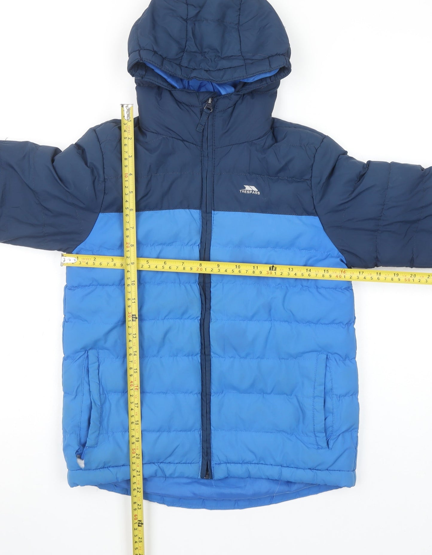 Trespass Boys Blue Hooded Puffer Jacket 9-10 Years Water Resistant Winter Coat