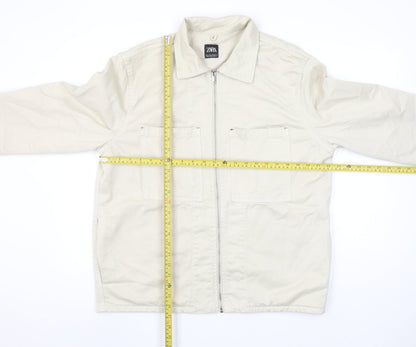 Zara Womens Beige Cotton Zip Jacket L Long Sleeve Casual Lightweight