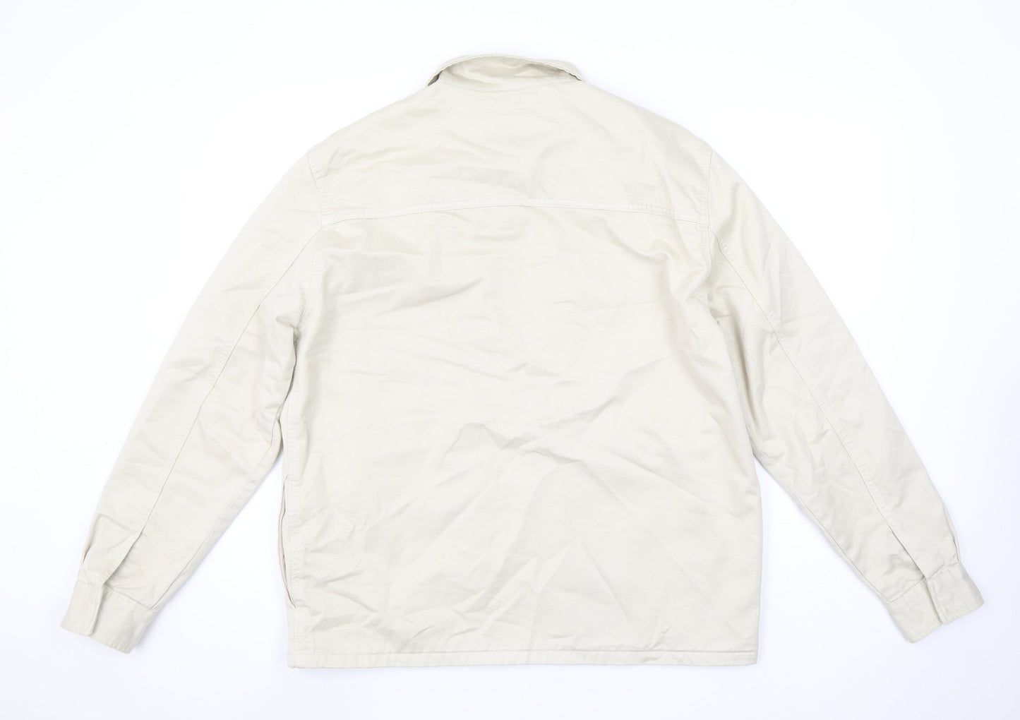 Zara Womens Beige Cotton Zip Jacket L Long Sleeve Casual Lightweight