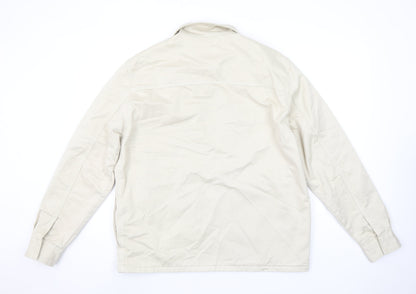 Zara Womens Beige Cotton Zip Jacket L Long Sleeve Casual Lightweight