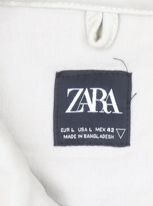 Zara Womens Beige Cotton Zip Jacket L Long Sleeve Casual Lightweight