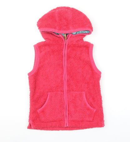 FatFace Girls Pink Hooded Fleece Bodywarmer 8-9 Years Cotton Zip Waistcoat