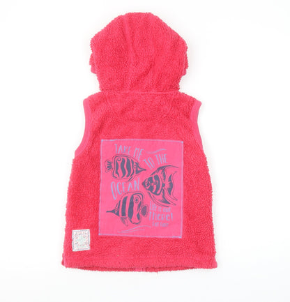 FatFace Girls Pink Hooded Fleece Bodywarmer 8-9 Years Cotton Zip Waistcoat