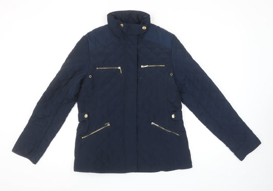 Zara Girls Blue Quilted Padded Jacket 13-14 Years Mid-Length Zip Winter Coat