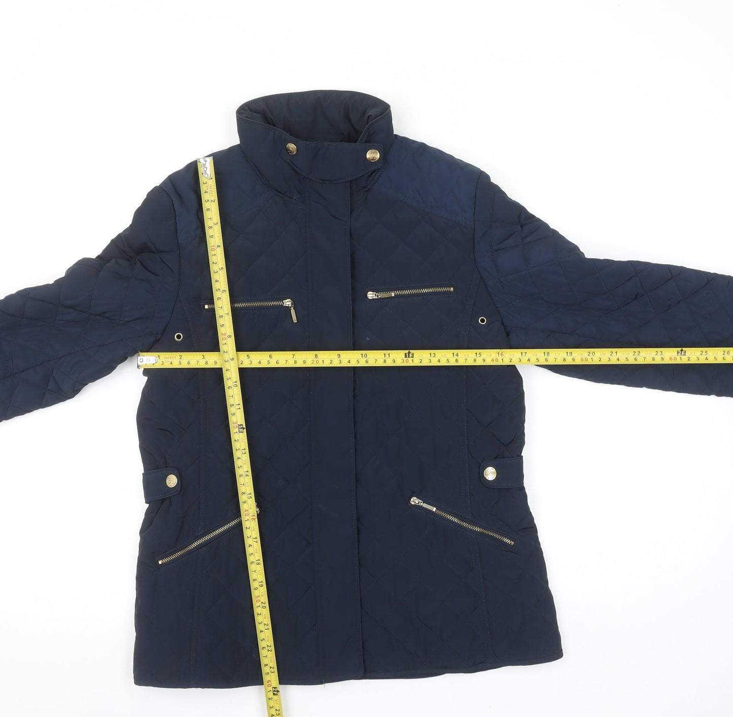 Zara Girls Blue Quilted Padded Jacket 13-14 Years Mid-Length Zip Winter Coat