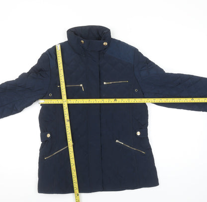 Zara Girls Blue Quilted Padded Jacket 13-14 Years Mid-Length Zip Winter Coat