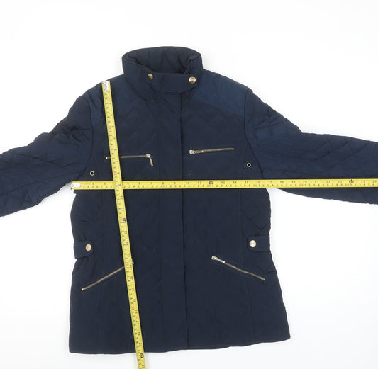 Zara Girls Blue Quilted Padded Jacket 13-14 Years Mid-Length Zip Winter Coat