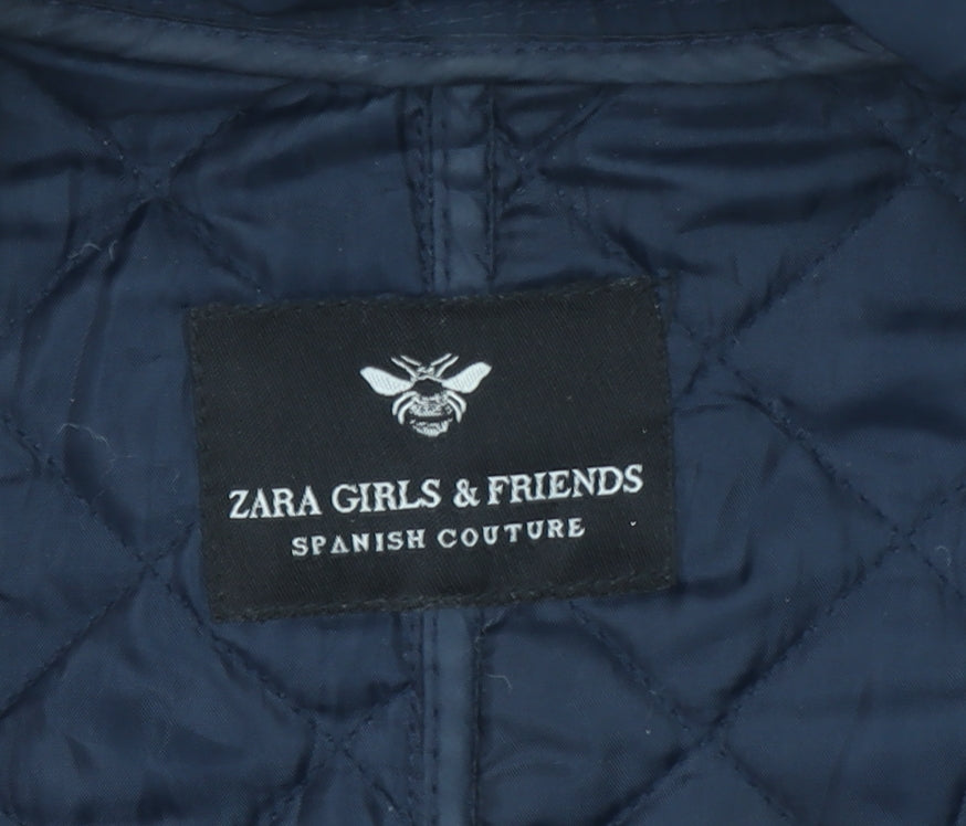 Zara Girls Blue Quilted Padded Jacket 13-14 Years Mid-Length Zip Winter Coat