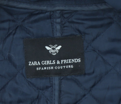 Zara Girls Blue Quilted Padded Jacket 13-14 Years Mid-Length Zip Winter Coat