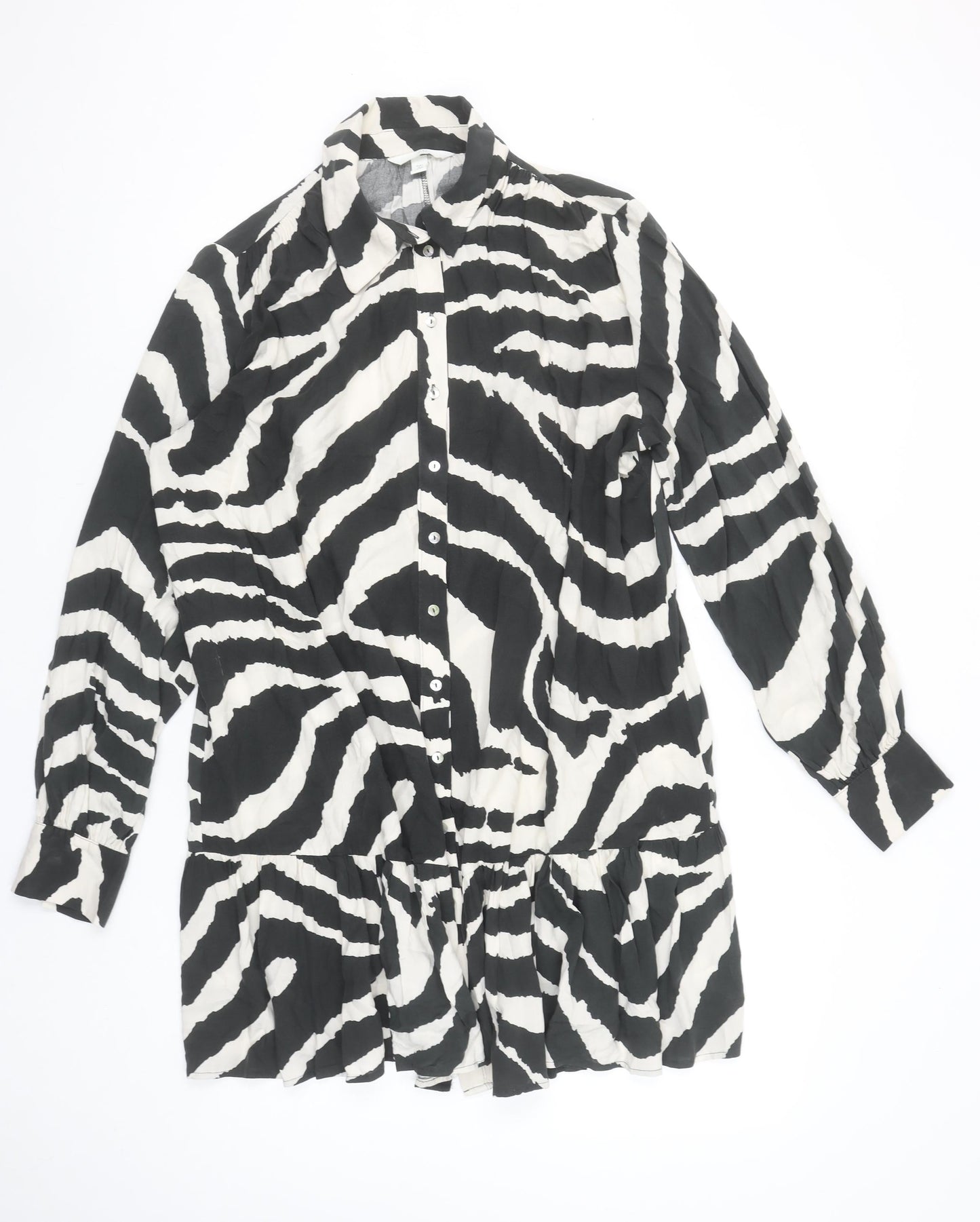 H&M Women’s Black & White Zebra Print Long Sleeve Shirt Dress Size S