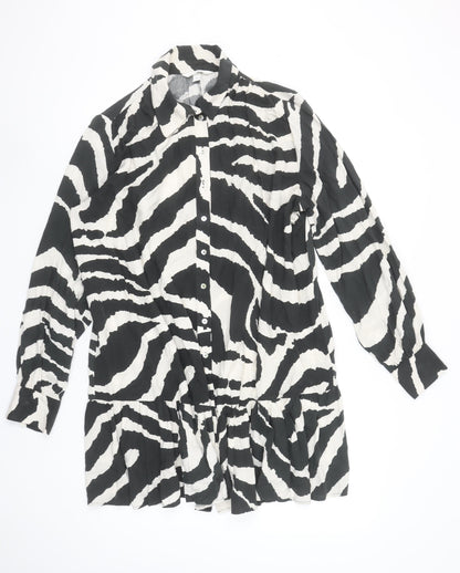 H&M Women’s Black & White Zebra Print Long Sleeve Shirt Dress Size S