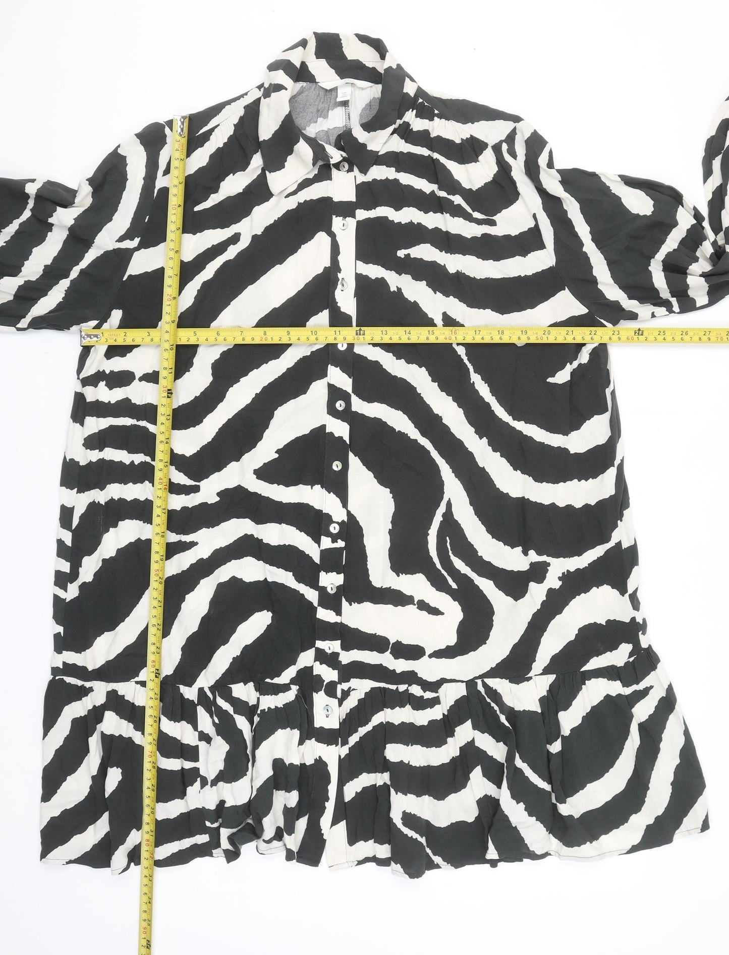 H&M Women’s Black & White Zebra Print Long Sleeve Shirt Dress Size S