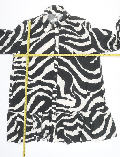 H&M Women’s Black & White Zebra Print Long Sleeve Shirt Dress Size S