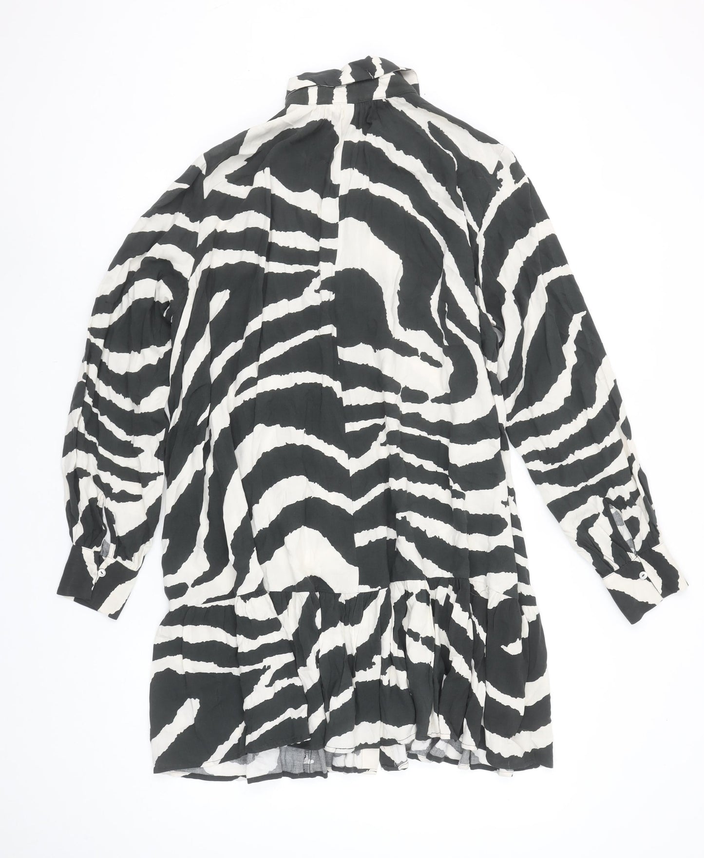 H&M Women’s Black & White Zebra Print Long Sleeve Shirt Dress Size S