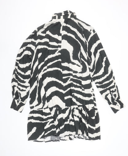 H&M Women’s Black & White Zebra Print Long Sleeve Shirt Dress Size S