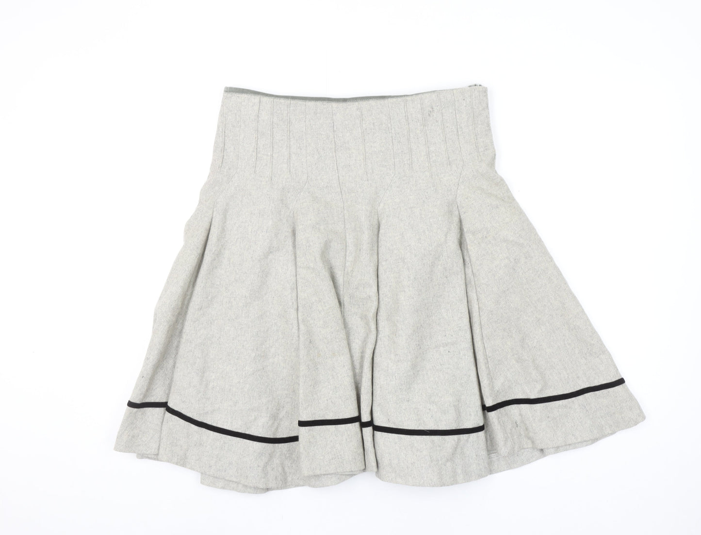 Soo Lee London Women's Grey Wool A-Line Knee Length Skirt L