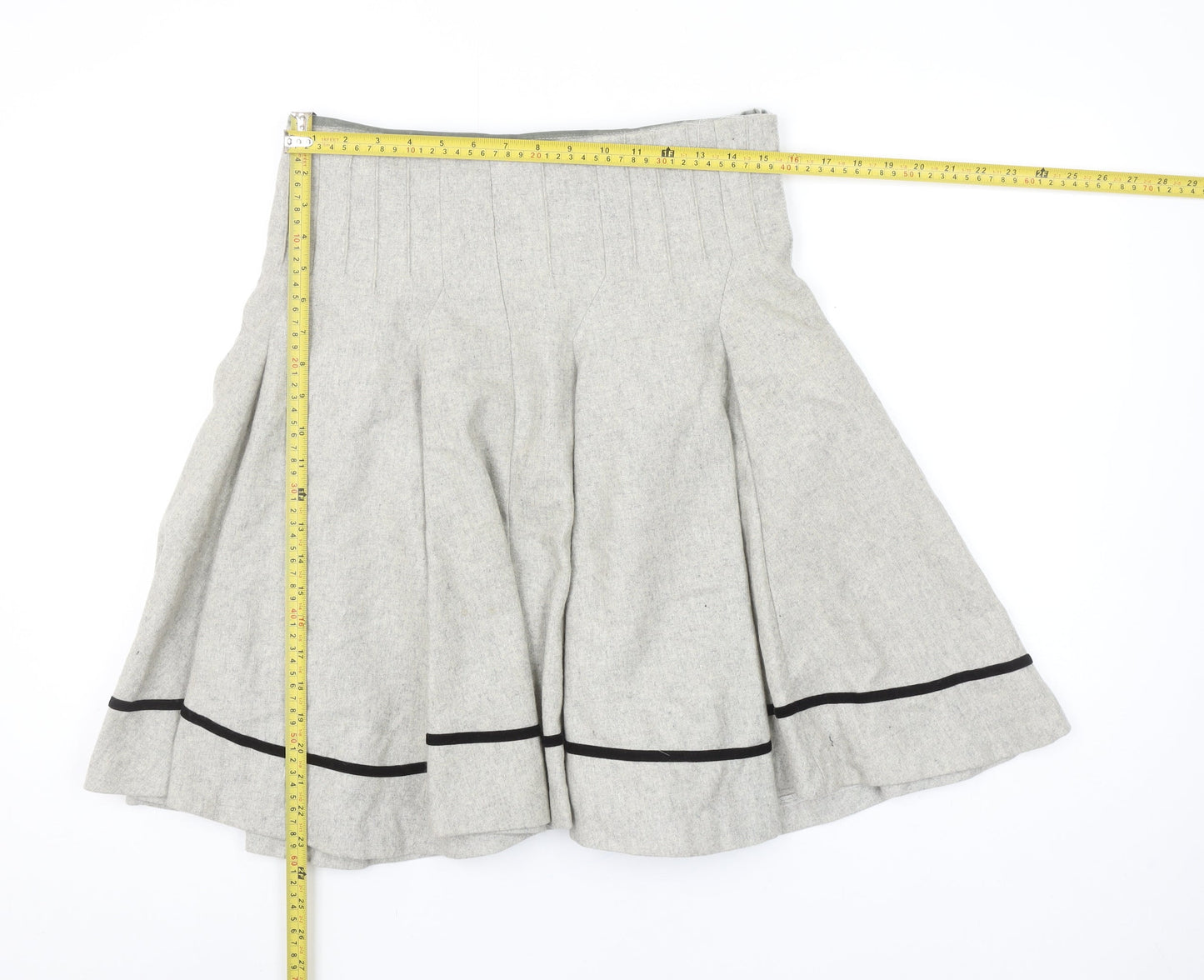 Soo Lee London Women's Grey Wool A-Line Knee Length Skirt L