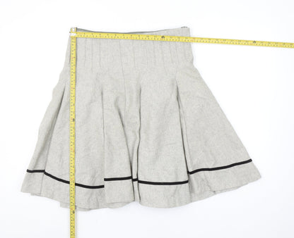 Soo Lee London Women's Grey Wool A-Line Knee Length Skirt L