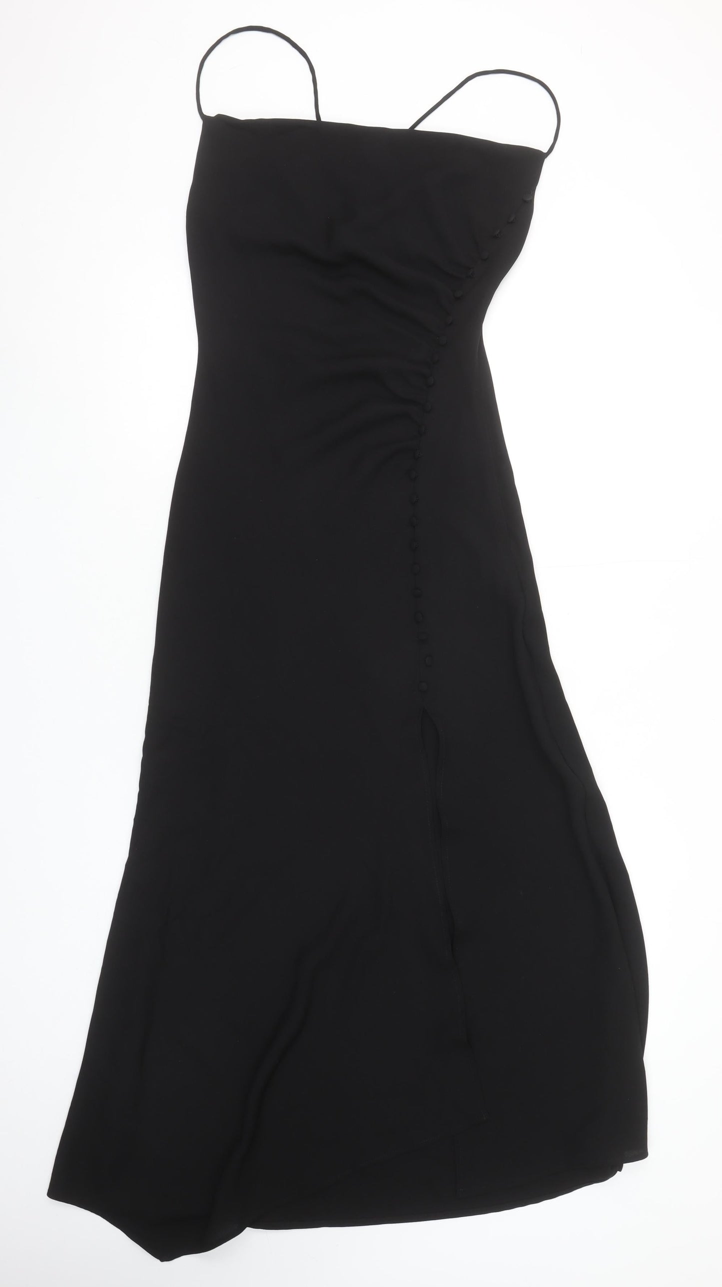 Zara Women’s Black Slip Midi Dress XS Elegant Strappy Evening Style