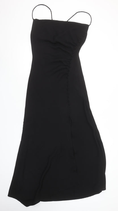 Zara Women’s Black Slip Midi Dress XS Elegant Strappy Evening Style