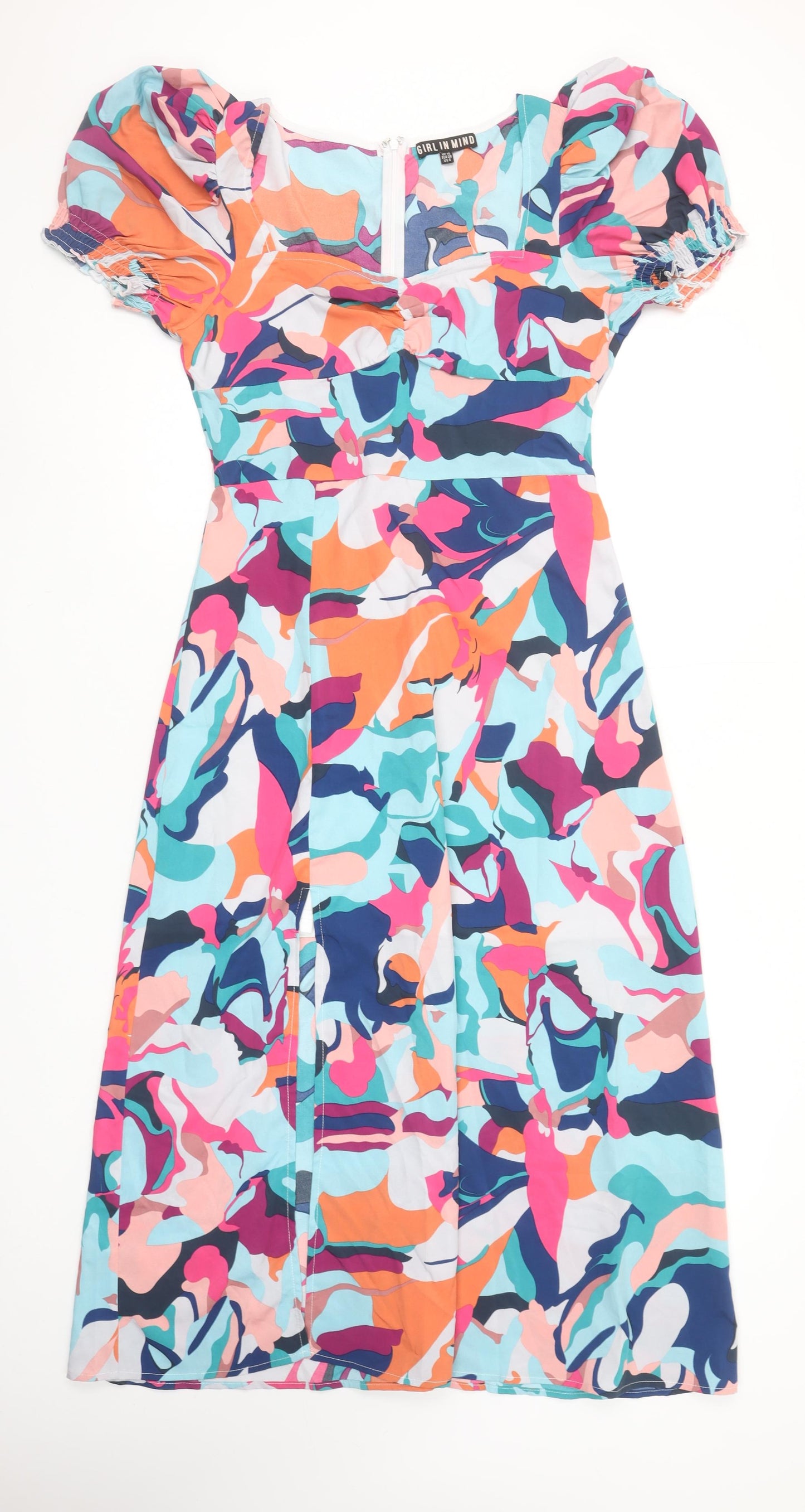Girl In Mind Women’s Multicoloured Knee Length A-Line Puff Sleeve Dress Size 10