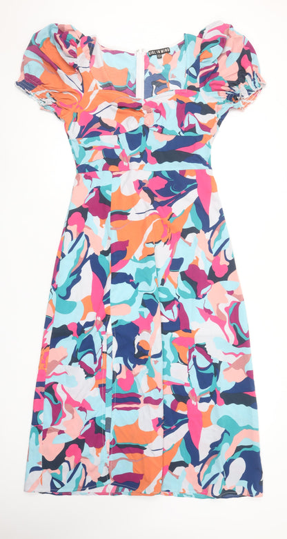 Girl In Mind Women’s Multicoloured Knee Length A-Line Puff Sleeve Dress Size 10