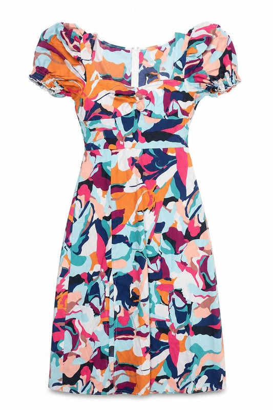 Girl In Mind Women’s Multicoloured Knee Length A-Line Puff Sleeve Dress Size 10