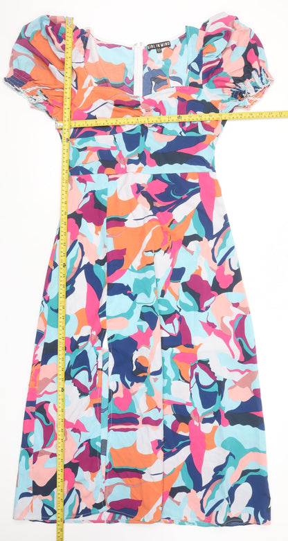 Girl In Mind Women’s Multicoloured Knee Length A-Line Puff Sleeve Dress Size 10