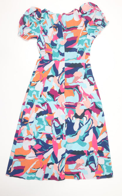 Girl In Mind Women’s Multicoloured Knee Length A-Line Puff Sleeve Dress Size 10