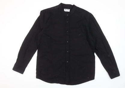 Paul Galvin Men’s Black Cotton Band Collar Long Sleeve Casual Shirt L