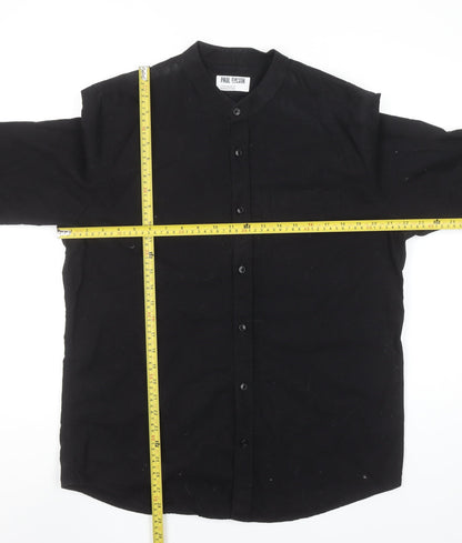 Paul Galvin Men’s Black Cotton Band Collar Long Sleeve Casual Shirt L