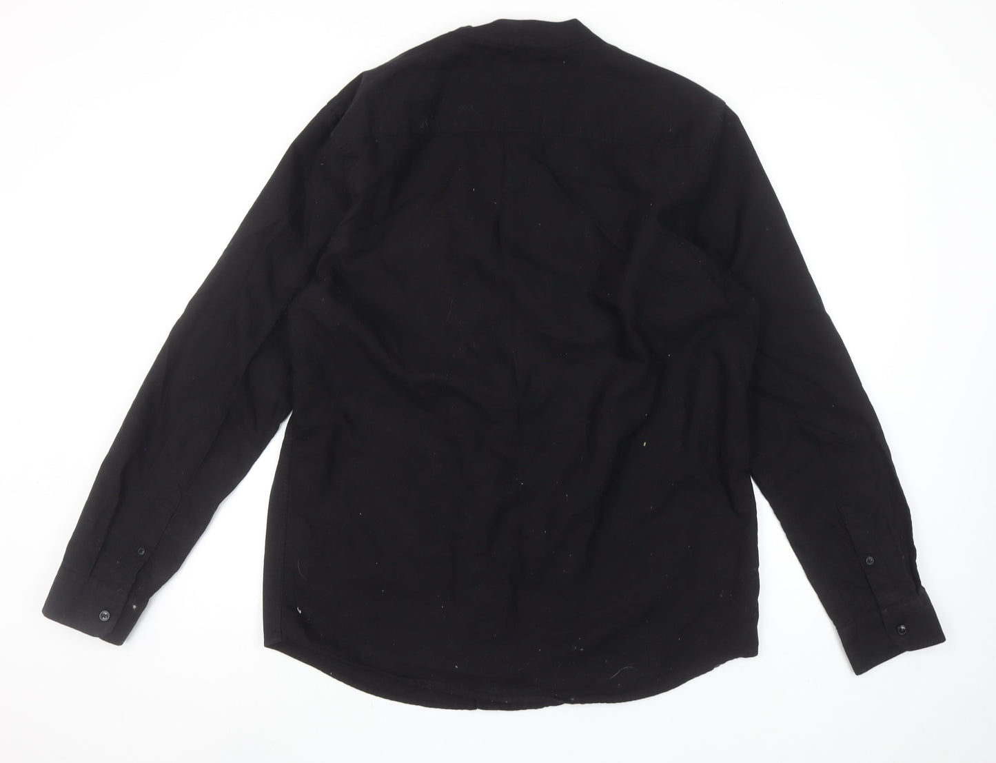 Paul Galvin Men’s Black Cotton Band Collar Long Sleeve Casual Shirt L