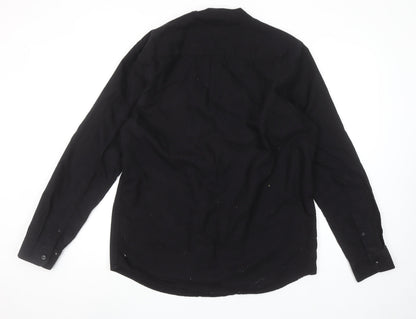 Paul Galvin Men’s Black Cotton Band Collar Long Sleeve Casual Shirt L