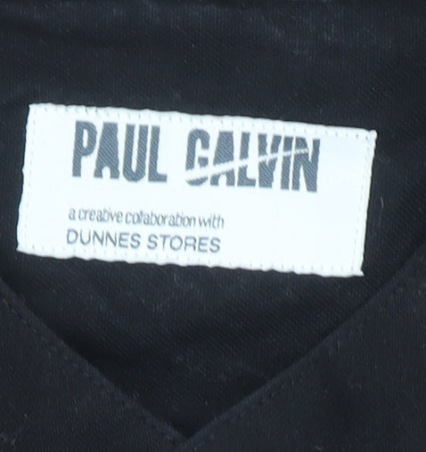 Paul Galvin Men’s Black Cotton Band Collar Long Sleeve Casual Shirt L