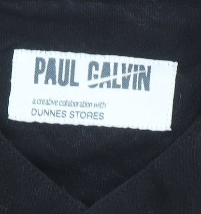 Paul Galvin Men’s Black Cotton Band Collar Long Sleeve Casual Shirt L
