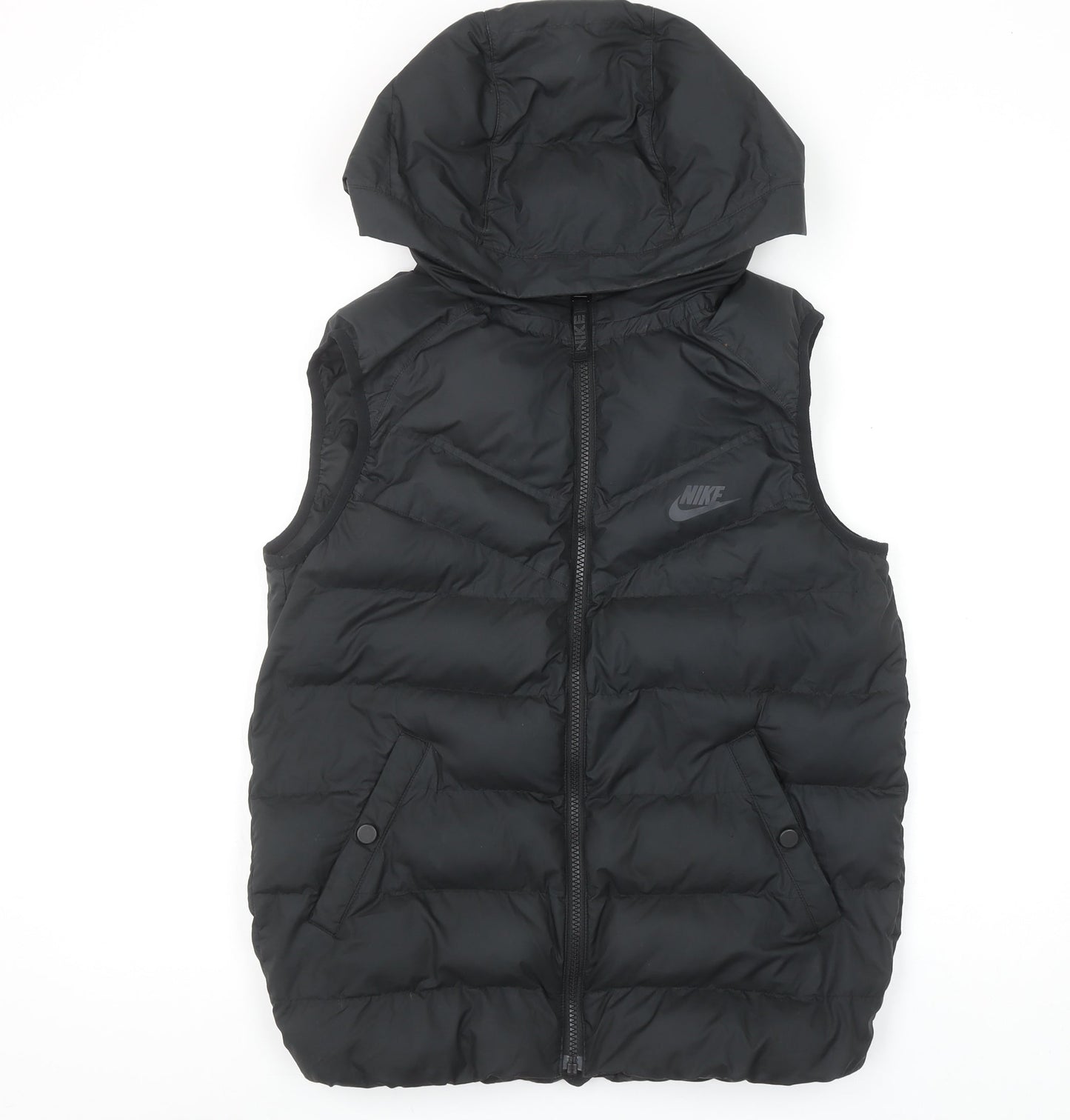 Nike Boys Black Hooded Puffer Gilet 12-13 Years Regular Fit