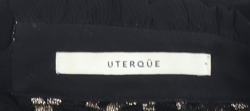 Uterqüe Women's Black Sheer Embroidered High Neck Tunic Blouse Size S