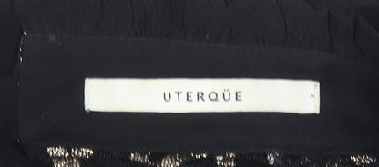 Uterqüe Women's Black Sheer Embroidered High Neck Tunic Blouse Size S