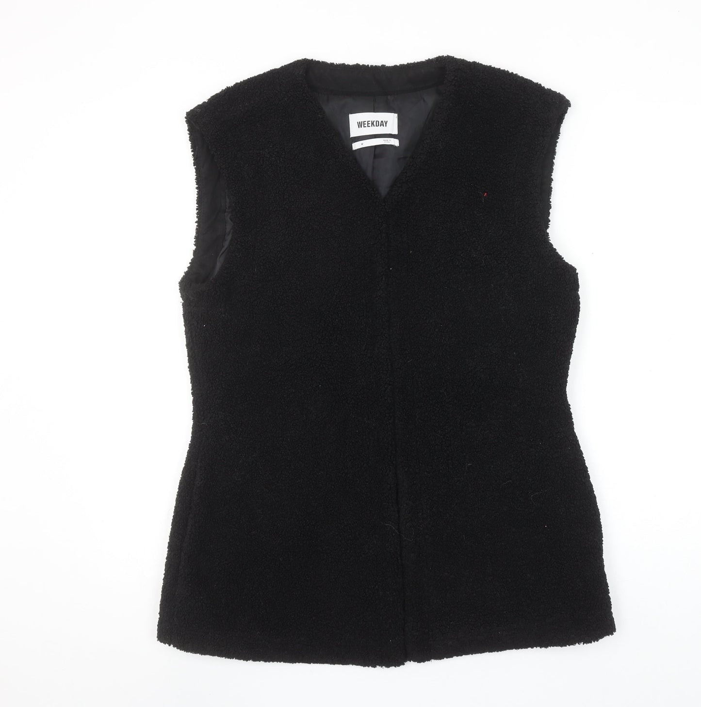 Weekday Women's Black Fleece Waistcoat Size M Sleeveless Lined Vest