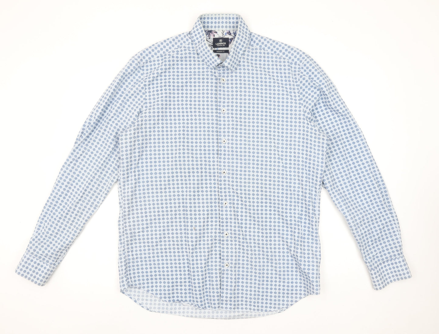 Lerros Men's Blue Polka Dot Long Sleeve Button-Up Shirt L