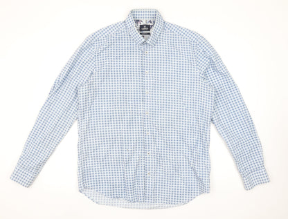 Lerros Men's Blue Polka Dot Long Sleeve Button-Up Shirt L