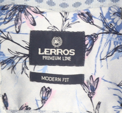 Lerros Men's Blue Polka Dot Long Sleeve Button-Up Shirt L