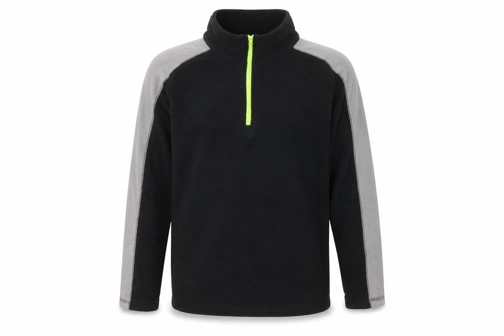 Front view of Mountain Warehouse boys’ black fleece 1/4 zip pullover sweatshirt 11-12 years