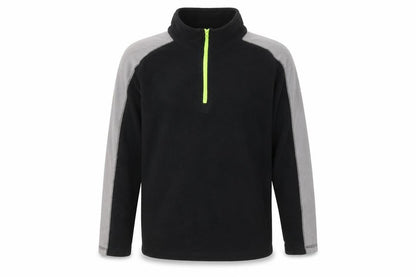 Front view of Mountain Warehouse boys’ black fleece 1/4 zip pullover sweatshirt 11-12 years