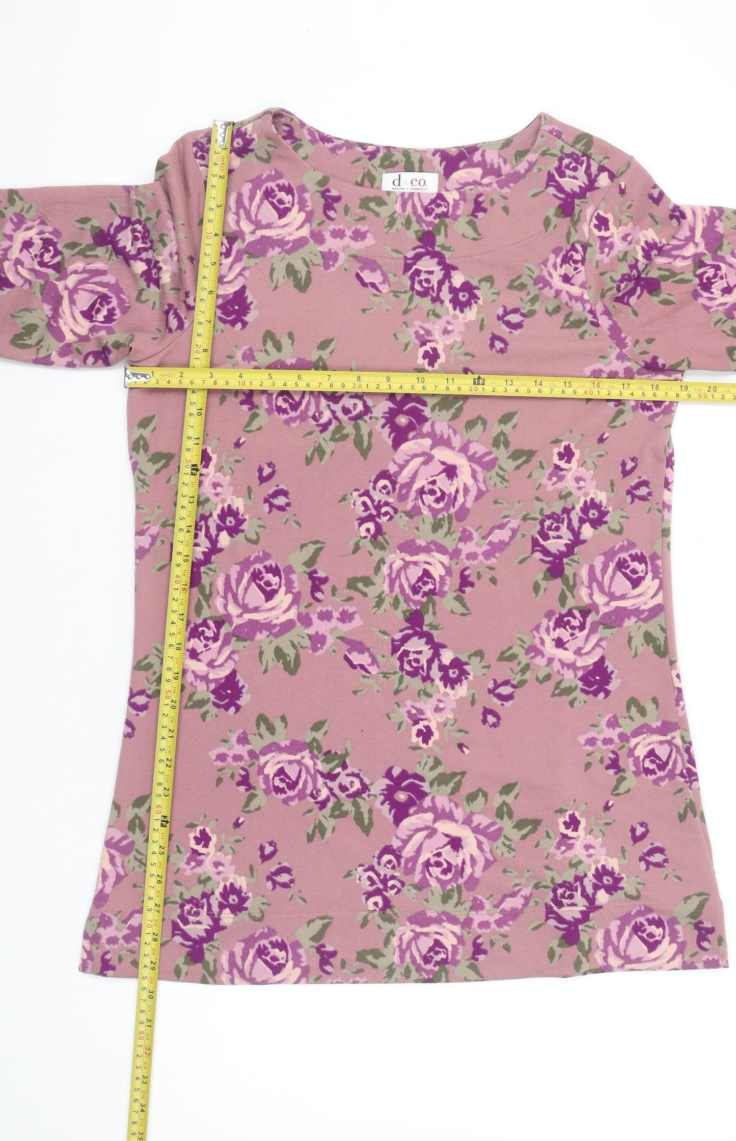 Denim & Company Women's Pink Floral 3/4 Sleeve Tunic Top Size S